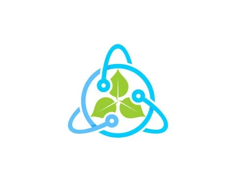 Circular circuit tech and nature leaf in the middle Stock Illustration