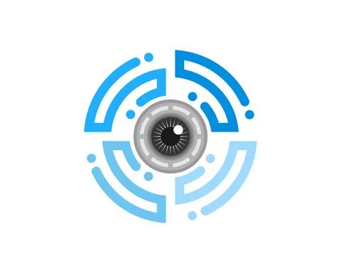 Circular circuit technology with eye lens camera inside Stock Illustration