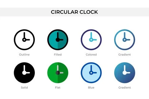 Circular Clock icon in different style. Circular Clock vector icons designe.. Stock Illustration