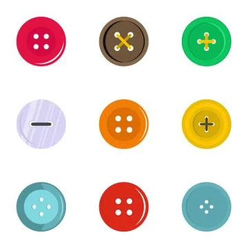 Circular clothes button icon set, flat style Illustrazione stock