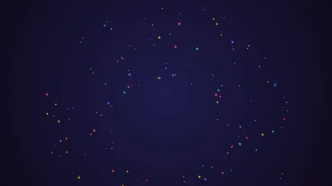 A circular cluster of colorful confetti floating against a deep blue background Video stock 335118093
