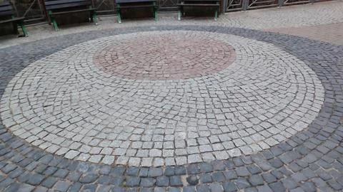 Circular cobblestone pattern round construction building architecture stree.. Stock Photos
