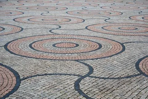 Circular Cobblestone Pavement Pattern in Oslo Stock Photos
