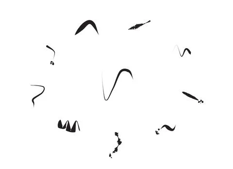 Circular collection of abstract black ink blobs and decorative artistic symbo Stock Illustration