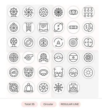 Circular Complete Vector Package with 35 64x64 Regular Line Display Perfect.. Stock Illustration