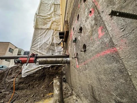 Circular concrete opening created by core drilling. Stock Photos