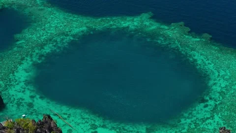 Circular Coral Reef Pool Top Down Aerial Stock Footage 335923517