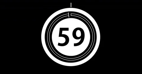 Circular countdown clock, 60 seconds with numbers and circles marking time Stock Footage