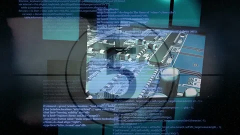 Circular countdown starting at 10 launching tiles, glitchy code showing 3D Video stock 334881857