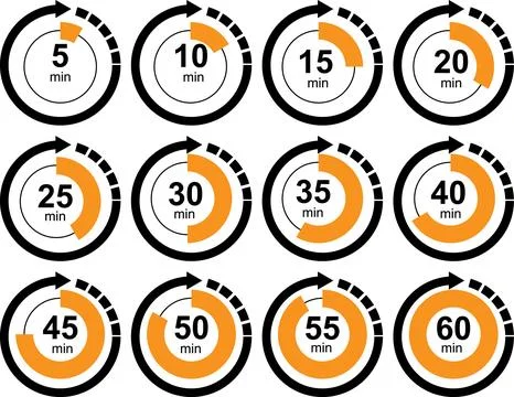 Circular Countdown Timer Icons Set from 5 to 60 Minutes with Progress Stockillustratie
