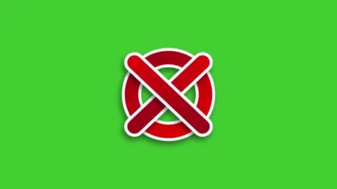 Circular cross mark animated icon on bright green screen background Stock Footage 314786468
