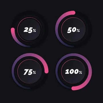 Circular dark gradient progress bar indicator for app and web interface desig Stock Illustration