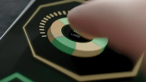 Circular dashboard gauge increases from 72 to 73 percent GPU load Stock Footage 342487346