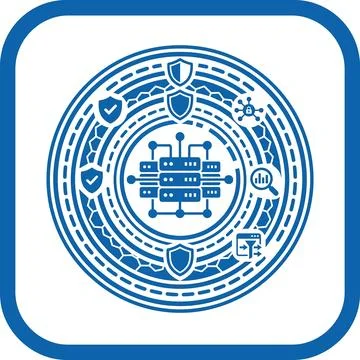 Circular data security design with central server, shields, and various pro.. Illustrazione stock