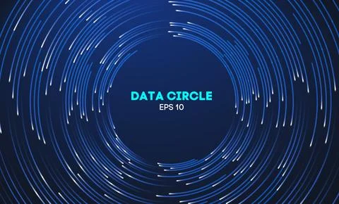 Circular data swirl on dark blue technology background. Hurricane vortex Stock Illustration