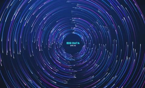 Circular data swirl on dark blue technology background. Hurricane vortex Stock Illustration