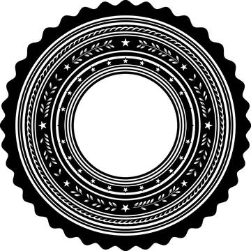 Circular Decorative Emblem Design Featuring Detailed Floral and Star Patterns Illustrazione stock