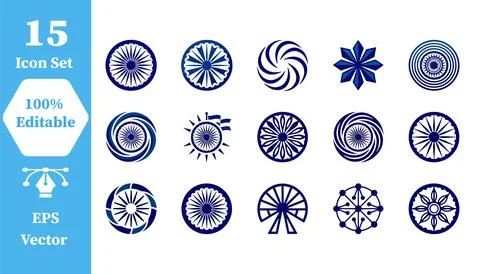 Circular decorative wheel pattern icons set with decorative ornament geometri Stock Illustration