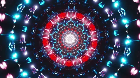 Circular design with blue and red lights. Kaleidoscope VJ loop Stock Footage 261671601