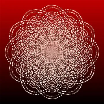 Circular design with concentric dots on red black color gradient background. Stock Illustration