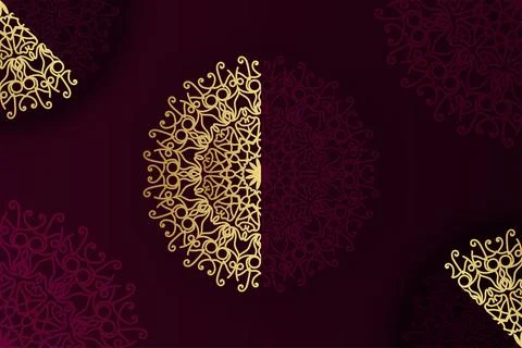 A circular design featuring an intricate pattern in gold and purple hues Иллюстрация