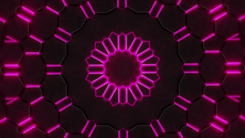 Circular design with neon lights in the middle of it. Kaleidoscope VJ loop Stock Footage 251986980