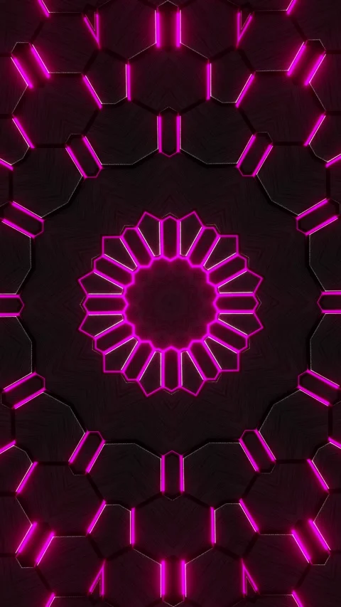 Circular design with neon lights in the middle of it. Kaleidoscope VJ loop Stock Footage 314835183