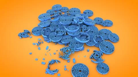 Circular destroyed labyrinth shapes, 3D rendering 스톡 일러스트