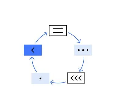 Circular Diagram with Arrows Representing Workflow or Process in Blue and Bla 스톡 일러스트