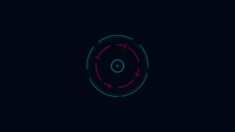 A circular digital hud targeting interface with glowing blue and red lines Видео 338310896