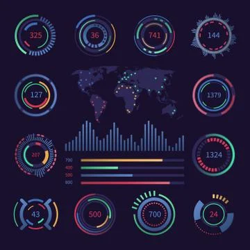 Circular digital hud visualisation data elements. Sci fi interfaces with Stock Illustration