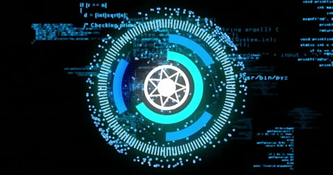 Circular digital interface and coding animation over programming code background Stock Footage 306716653