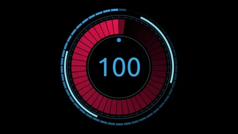 Circular Digital Interface Display with Vibrant Red and Blue Graphics Stock Footage 341917866