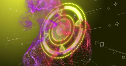 Circular digital interface with glowing arrows and particles animation Stock Footage 305527211