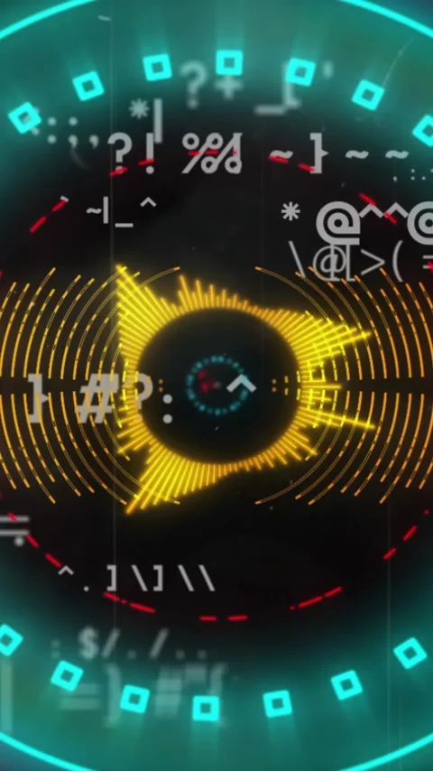 Circular digital interface with glowing symbols and data processing animation Stock Footage 343645555