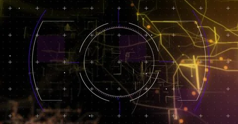 Circular digital interface image over abstract geometric background Illustrazione stock