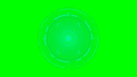 A circular digital targeting hud interface graphic on a bright green screen Stock Footage 340267790