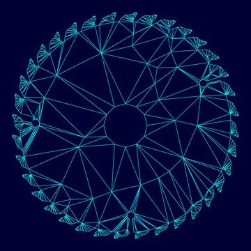 Circular disk low poly triangulation triangulated polygonal electric cyan b.. Stock Illustration