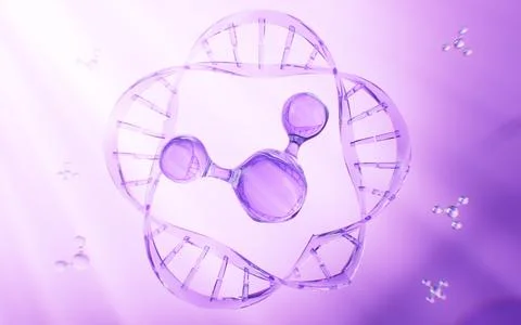Circular DNA and molecular structure, skincare and biomedical concept, 3d r.. Stock Illustration