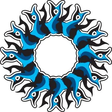 Circular Dolphin Pattern, Ocean Life, Marine Animal Art Stock Illustration