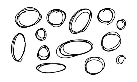 Circular doodle scribbles big set hand drawn. Design elements of outline curv Stock Illustration