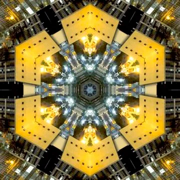 A circular downtown building pattern at night Foto stock