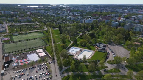 Circular Drone Flight Around Kupittaa Park, Turku, Finland Stock Footage 310748288