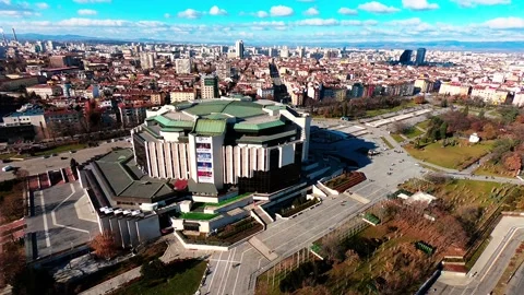 Circular Drone Orbit Around NDK Sofia on a Sunny Day, 2019 Stock Footage 322784358