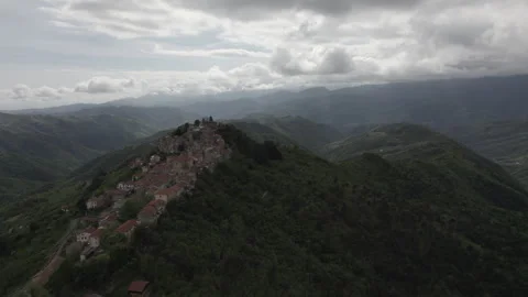 Circular Drone Path to Bajardo Village, Liguria (Flat Profile) Stock Footage 298332668