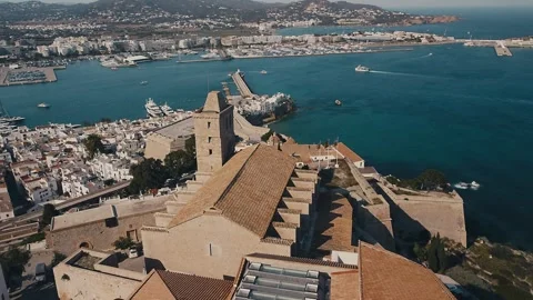Circular Drone Shot Around the Dalt Vila Fortified Town of Ibiza Stock Footage 311590541