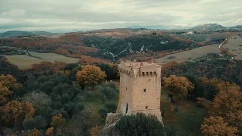 Circular Drone Shot Around the Tower of Montilicchio Stock Footage 295125154