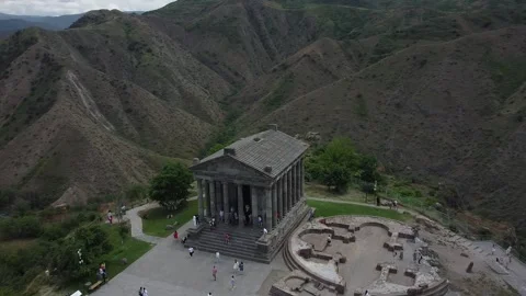Circular drone shot of Garni Historical and Cultural Museum Stockbeeldmateriaal 248872097