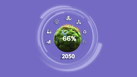 Circular economy concept. Net zero 2050.Digital infographic isolated on blue 1 Stock Footage 291107551
