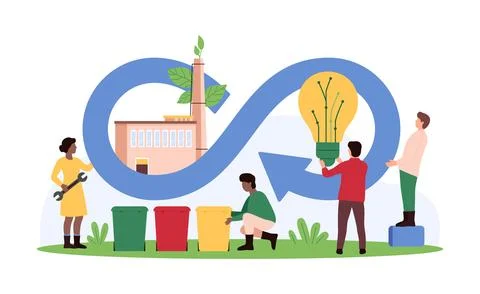 Circular economy development by tiny people, circulation of materials through 스톡 일러스트